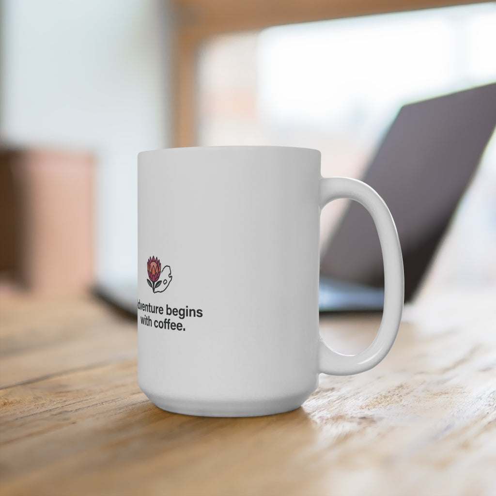 Proudly South African 15oz Coffee Mug — 'Adventure Begins with Coffee'