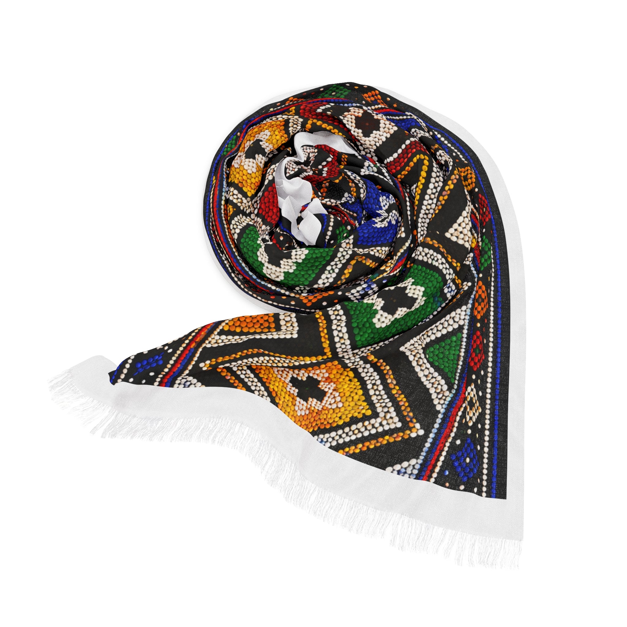 Bohemian Diamond Pattern Light Scarf — Colorful Geometric Fringe Wrap