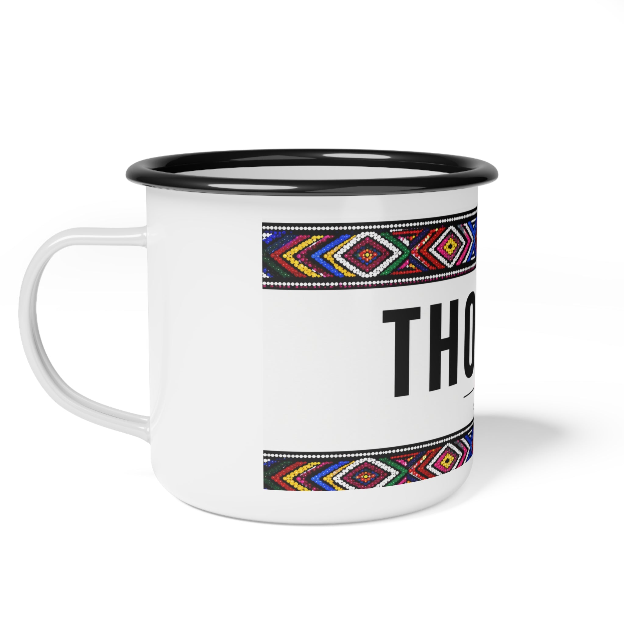 Enamel Camp Cup — 'THOBELA' Sepedi Tribal Pattern Camping Mug