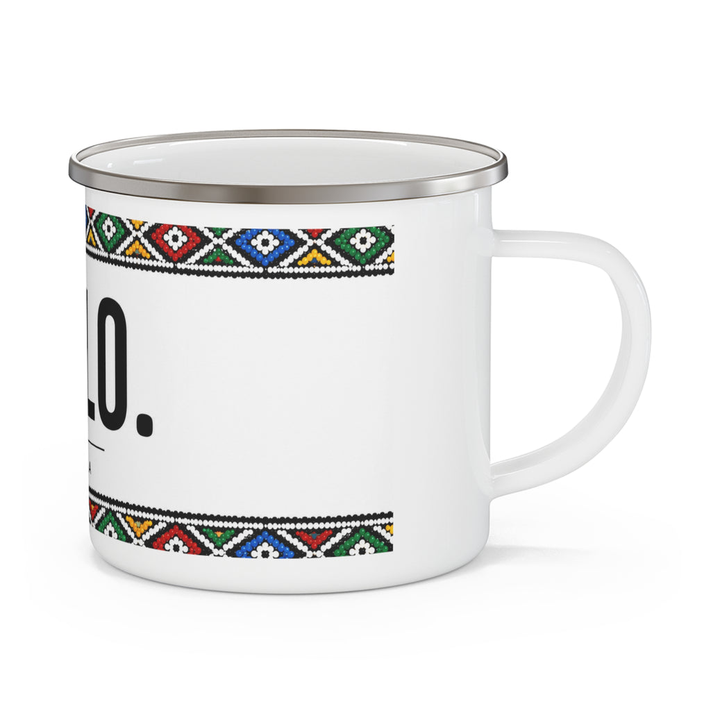 Enamel Mug — "MOLO." IsiXhosa Tribal Border Camping Cup
