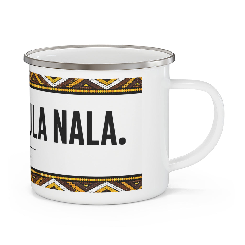 Enamel Camping Mug — "Khotso Pula Nala" Sesotho Tribal Pattern