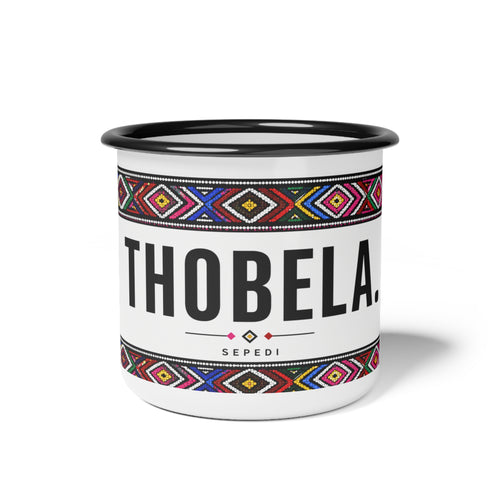 Enamel Camp Cup — 'THOBELA' Sepedi Tribal Pattern Camping Mug
