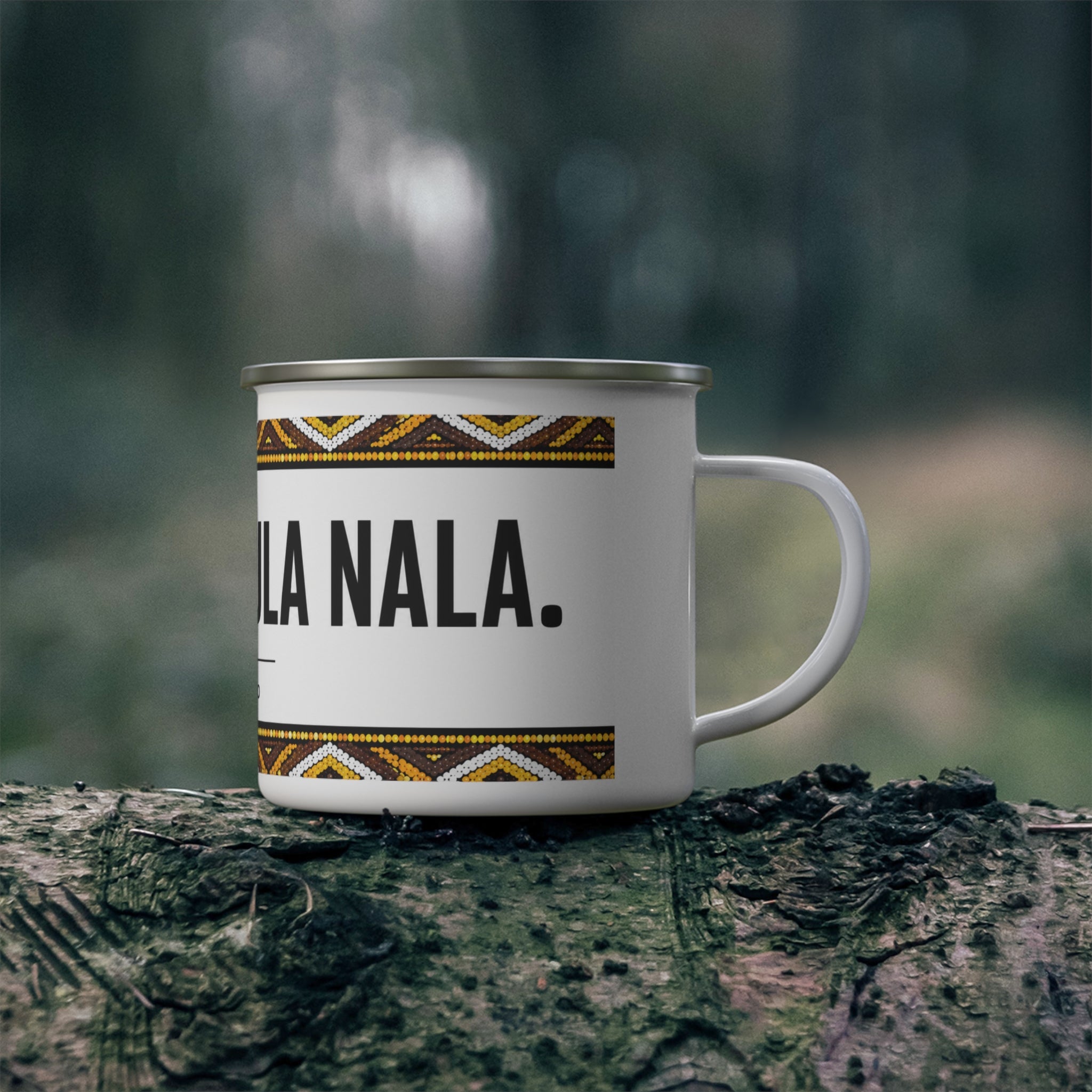 Enamel Camping Mug — "Khotso Pula Nala" Sesotho Tribal Pattern