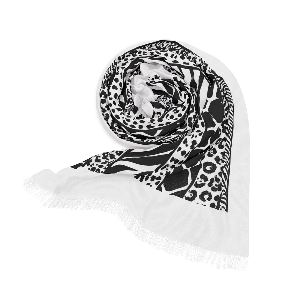 Light Scarf — Black & White Animal Print Lightweight Scarf