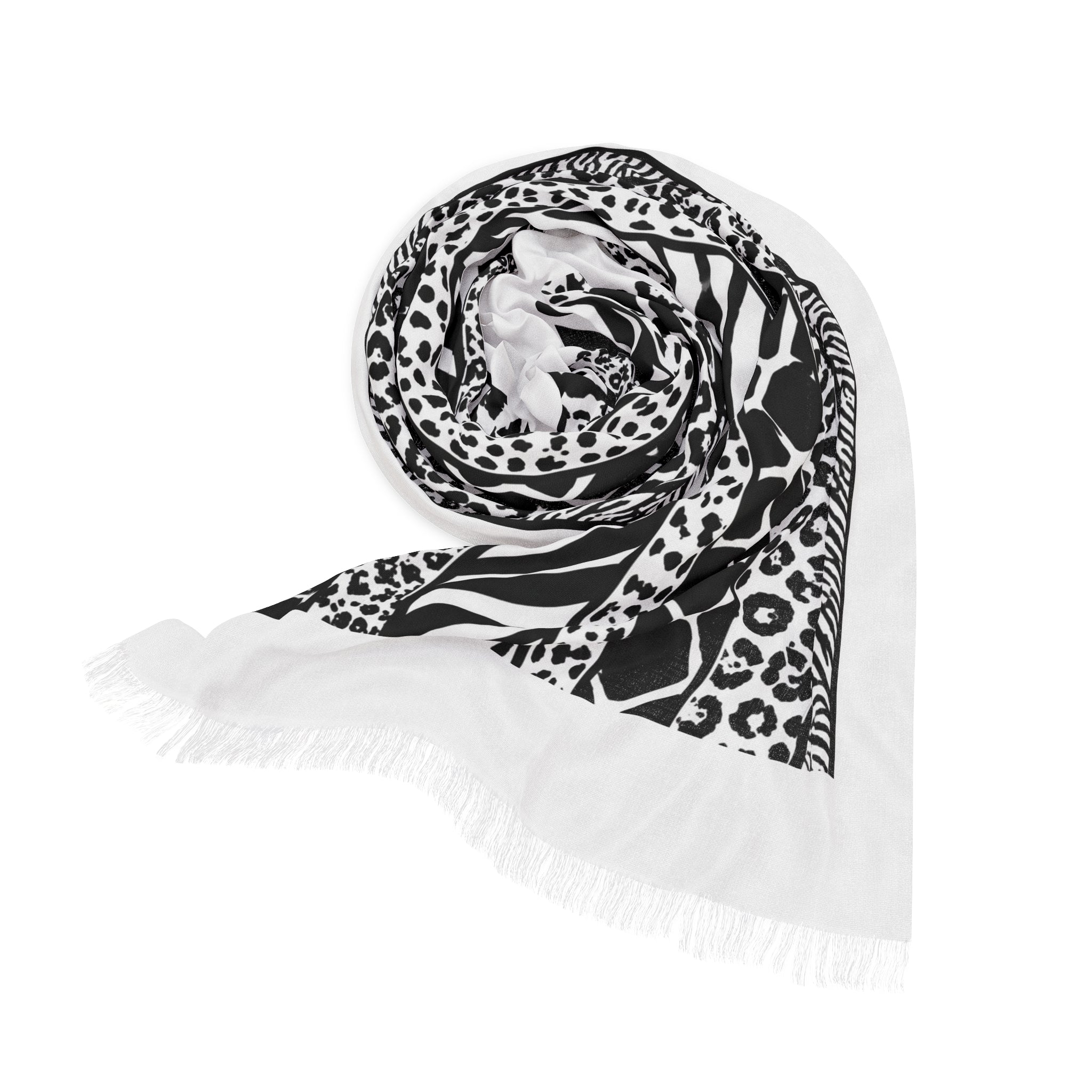 Light Scarf — Black & White Animal Print Lightweight Scarf