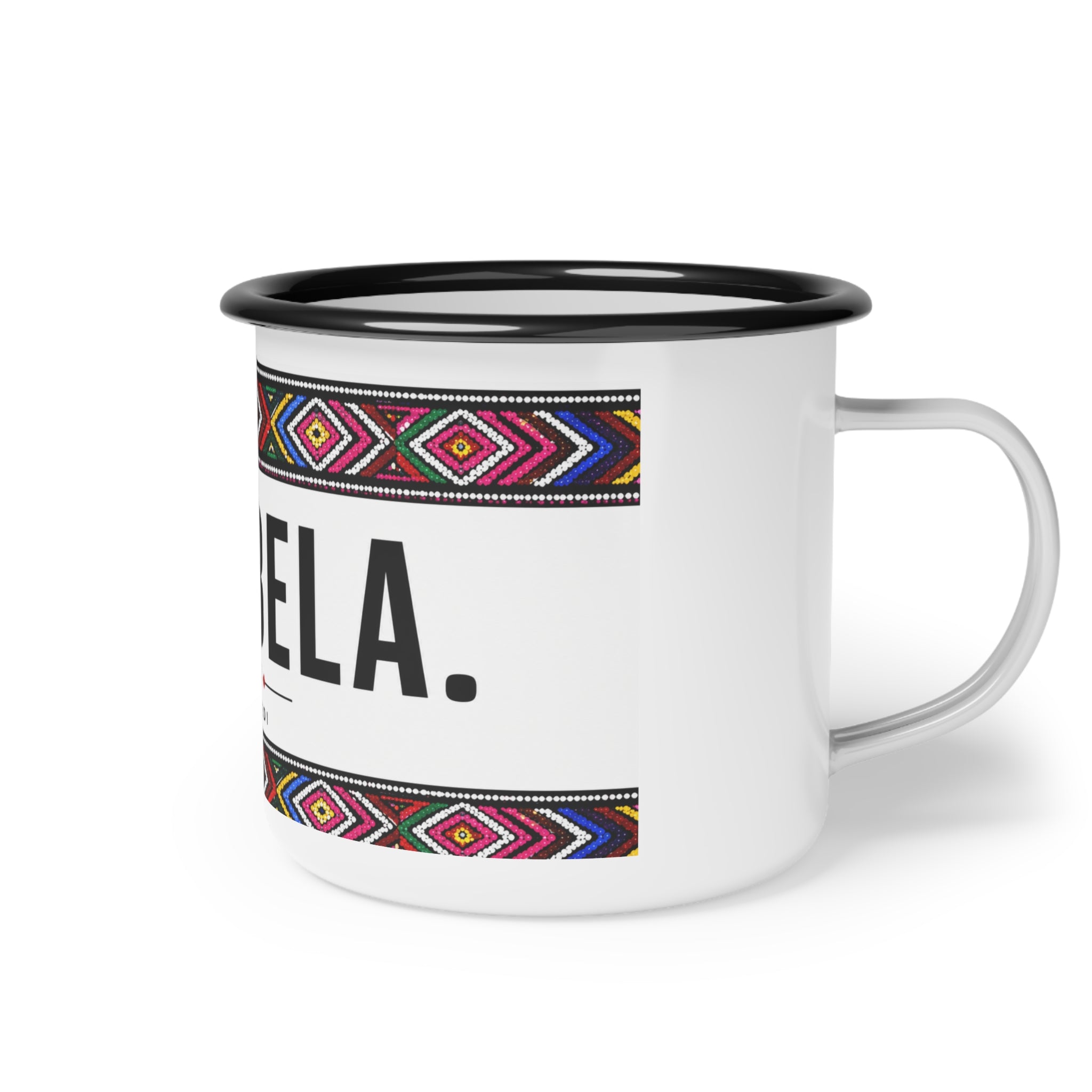 Enamel Camp Cup — 'THOBELA' Sepedi Tribal Pattern Camping Mug
