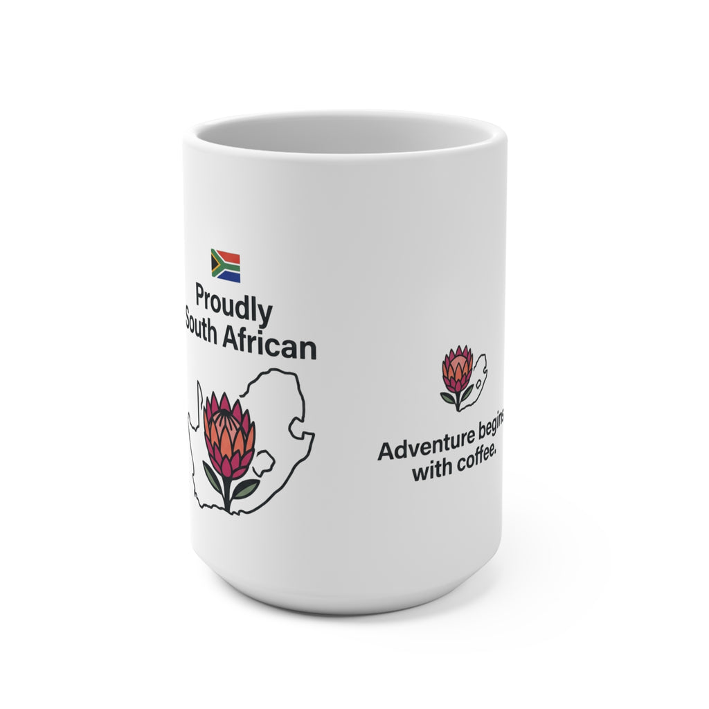 Proudly South African 15oz Coffee Mug — 'Adventure Begins with Coffee'
