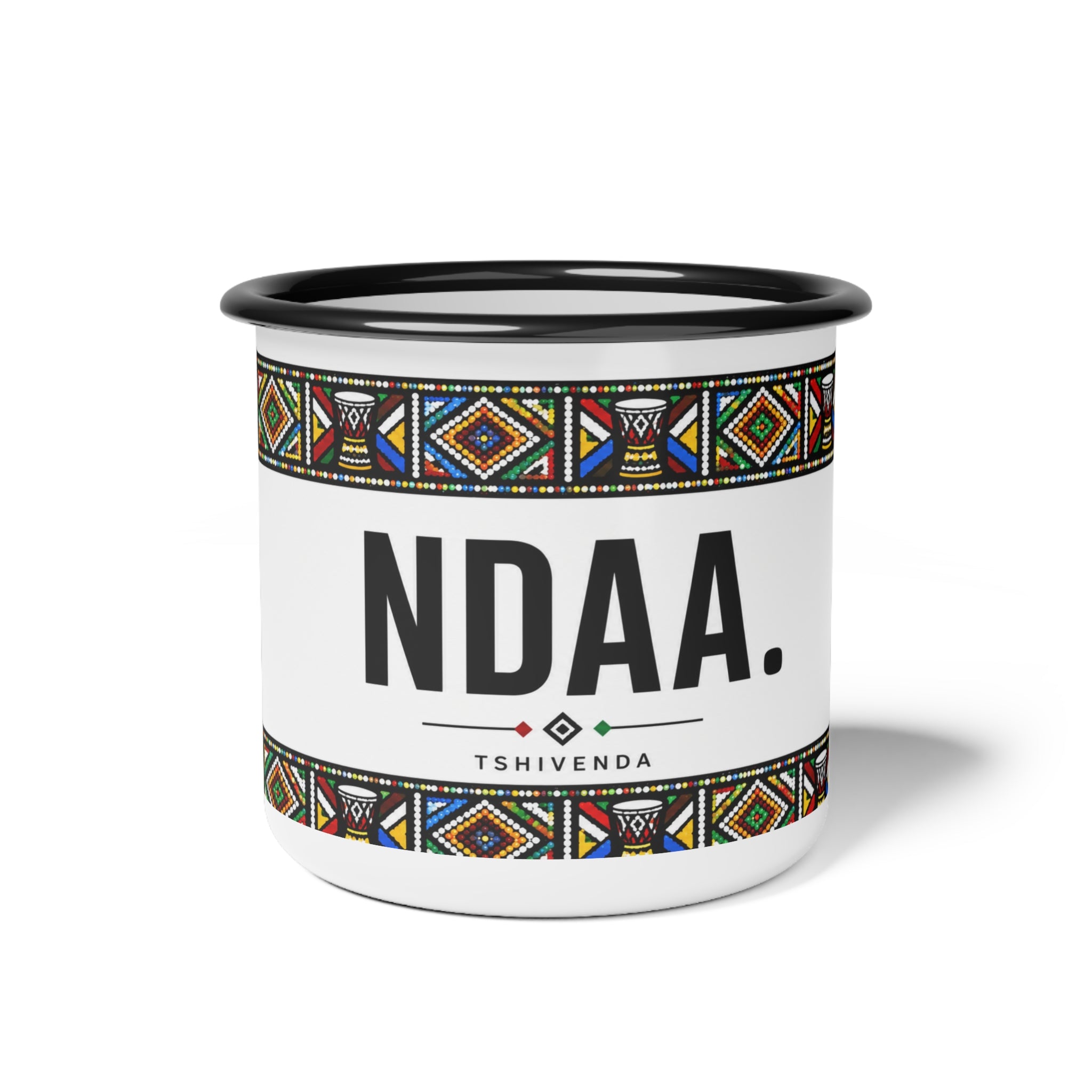 Enamel Camp Cup - NDAA. Tshivenda Tribal Pattern Travel Mug