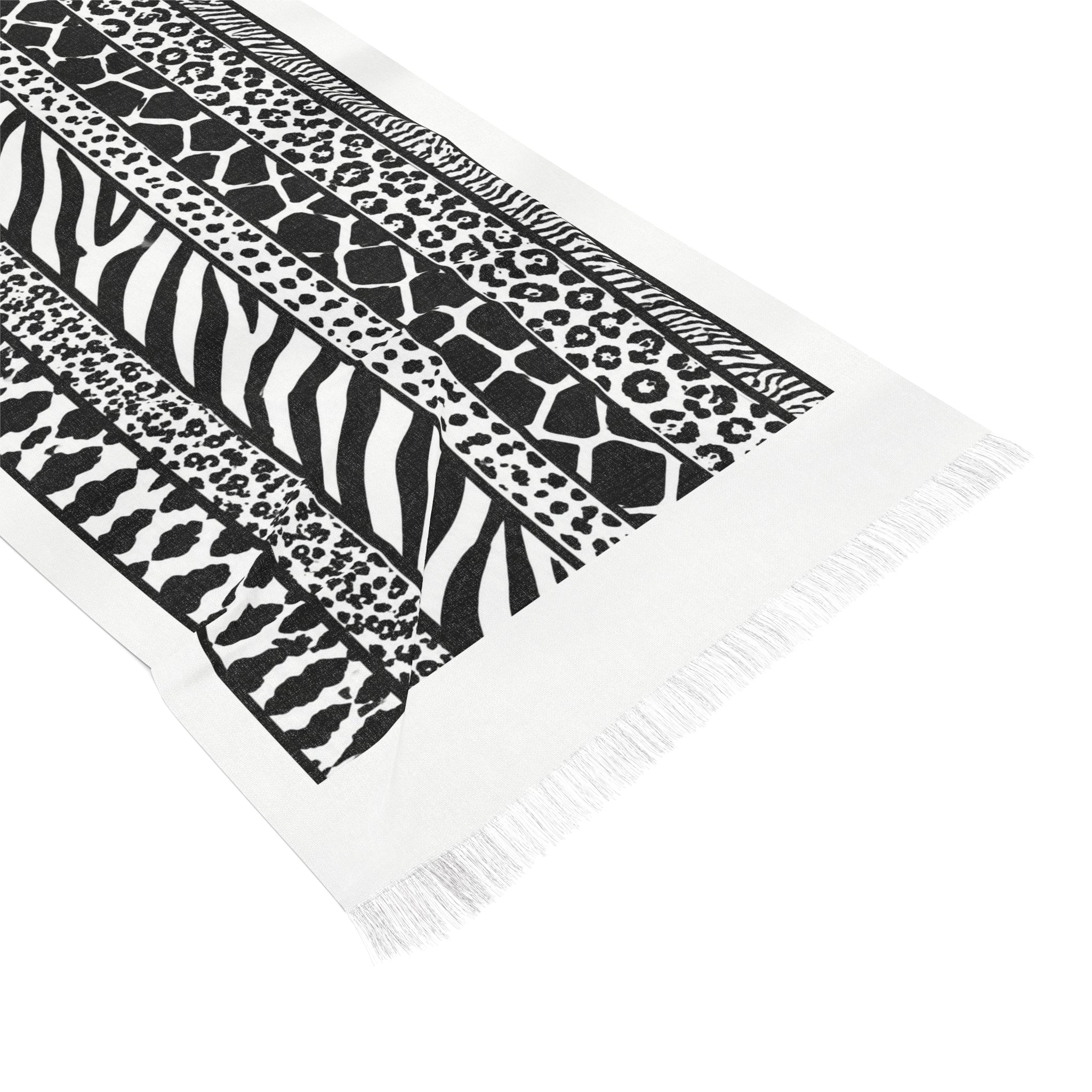 Light Scarf — Black & White Animal Print Lightweight Scarf