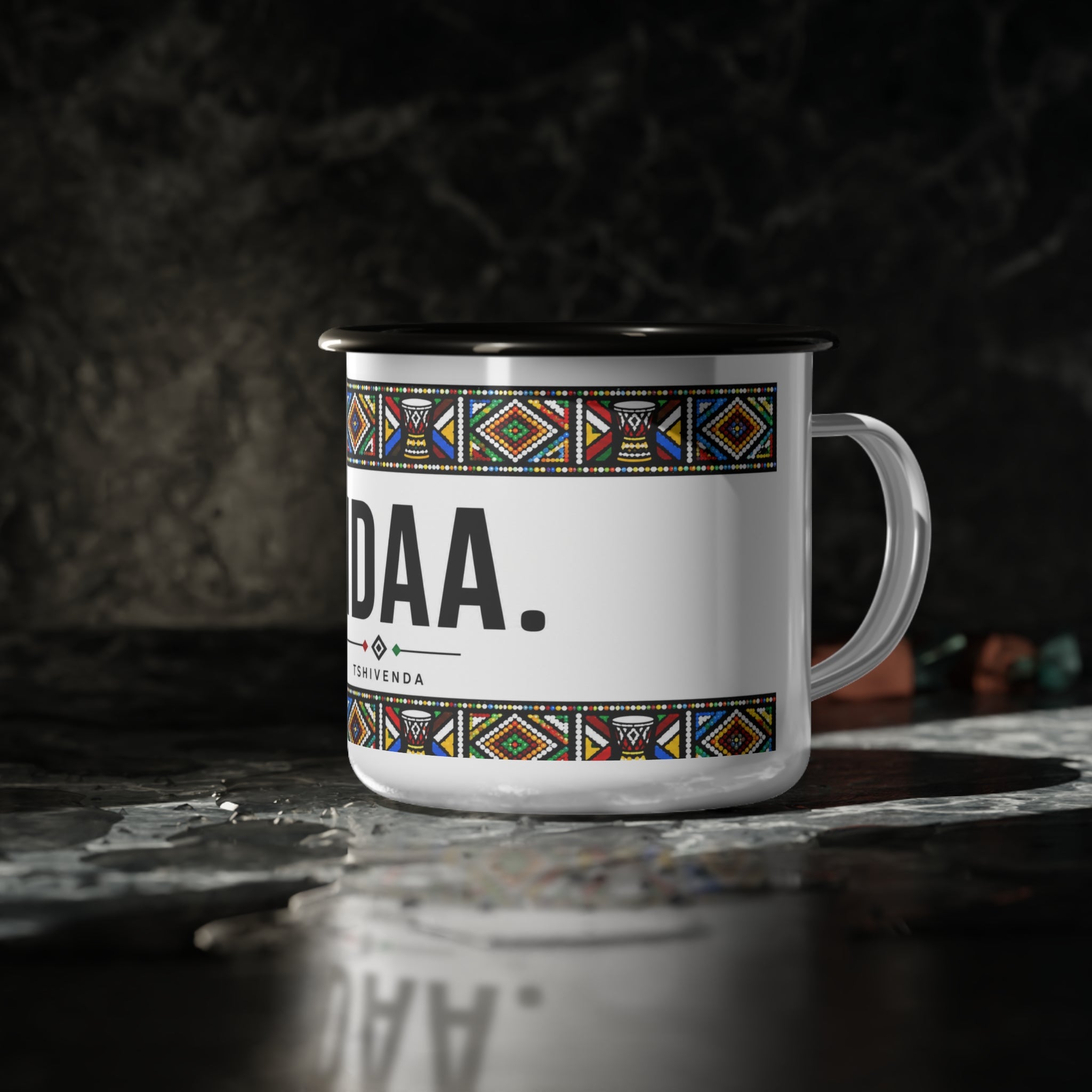 Enamel Camp Cup - NDAA. Tshivenda Tribal Pattern Travel Mug