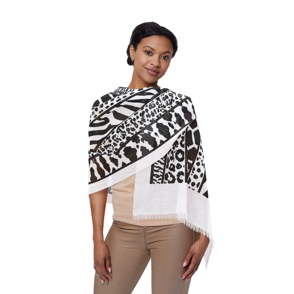 Light Scarf — Black & White Animal Print Lightweight Scarf