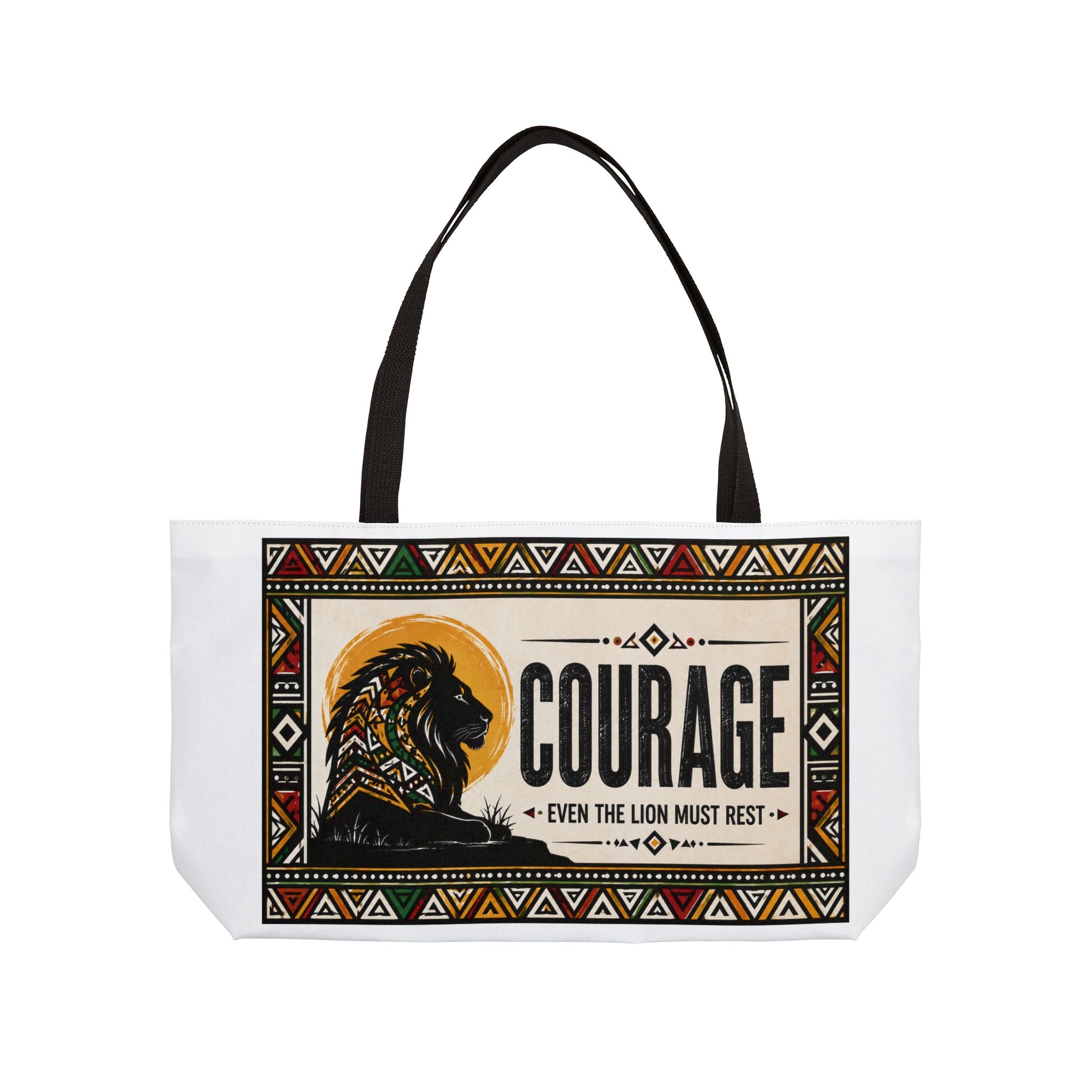 Courage Lion Weekender Tote - Inspirational Tribal Graphic Travel Bag