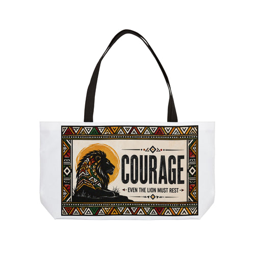 Courage Lion Weekender Tote - Inspirational Tribal Graphic Travel Bag