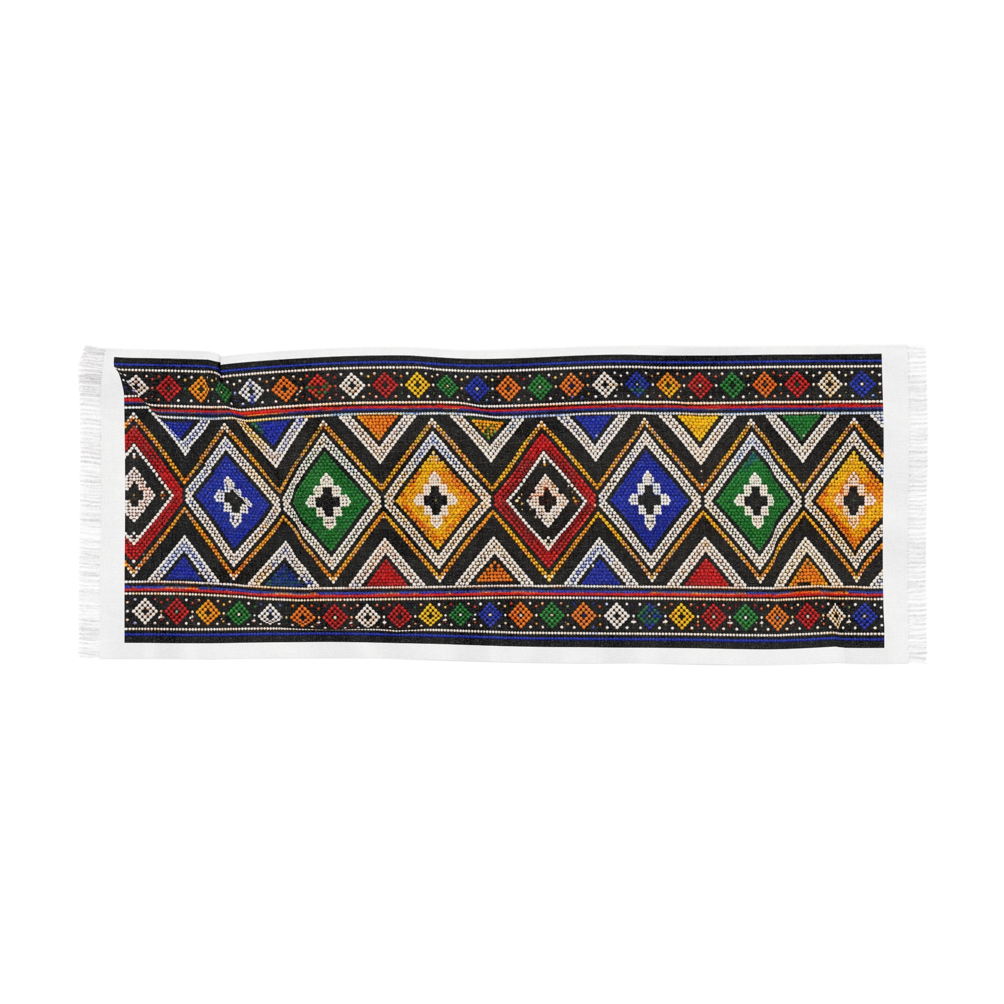 Bohemian Diamond Pattern Light Scarf — Colorful Geometric Fringe Wrap