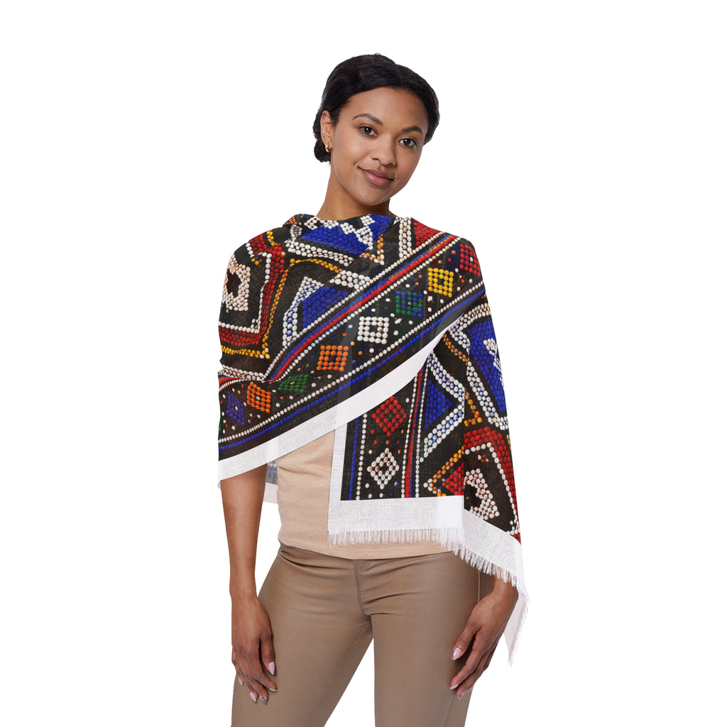 Bohemian Diamond Pattern Light Scarf — Colorful Geometric Fringe Wrap