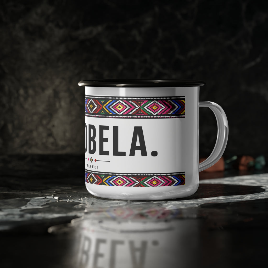 Enamel Camp Cup — 'THOBELA' Sepedi Tribal Pattern Camping Mug