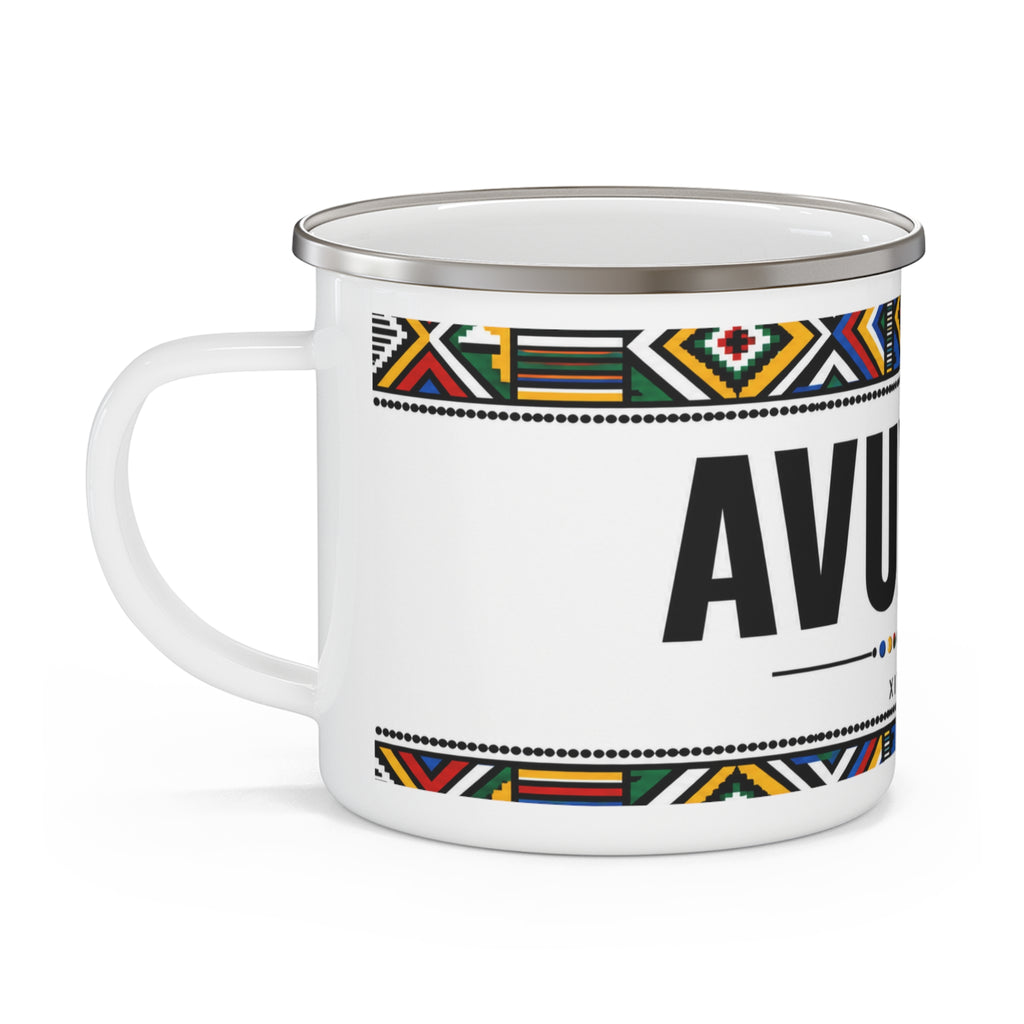 Enamel Camping Mug — 'Avuxeni' Xitsonga Tribal Pattern Outdoors Coffee Cup