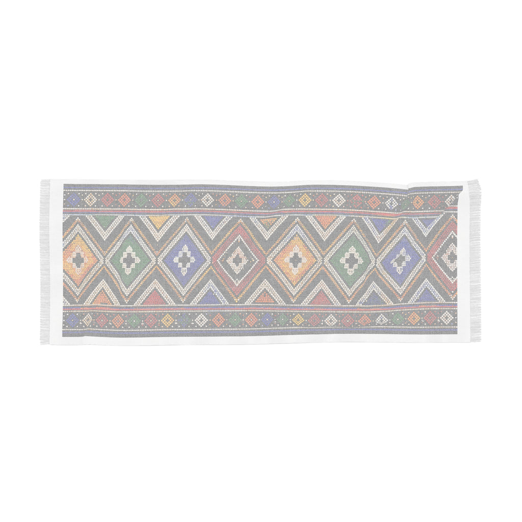 Bohemian Diamond Pattern Light Scarf — Colorful Geometric Fringe Wrap