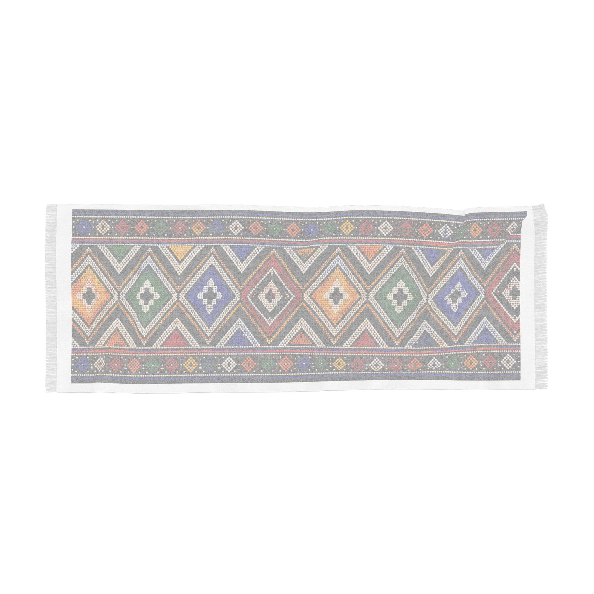 Bohemian Diamond Pattern Light Scarf — Colorful Geometric Fringe Wrap