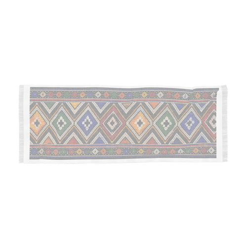 Bohemian Diamond Pattern Light Scarf — Colorful Geometric Fringe Wrap