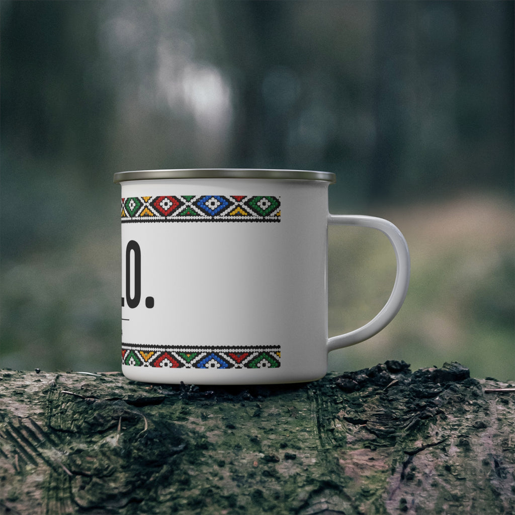 Enamel Mug — "MOLO." IsiXhosa Tribal Border Camping Cup