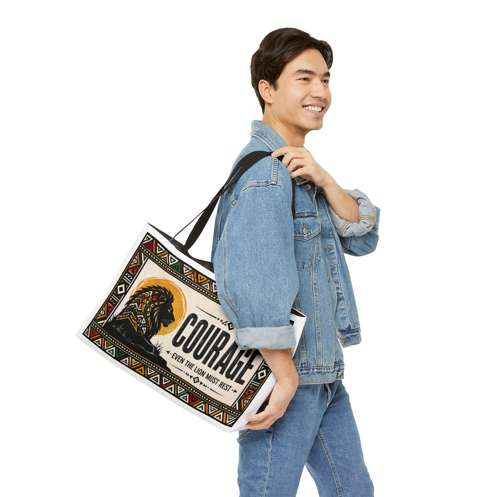 Courage Lion Weekender Tote - Inspirational Tribal Graphic Travel Bag