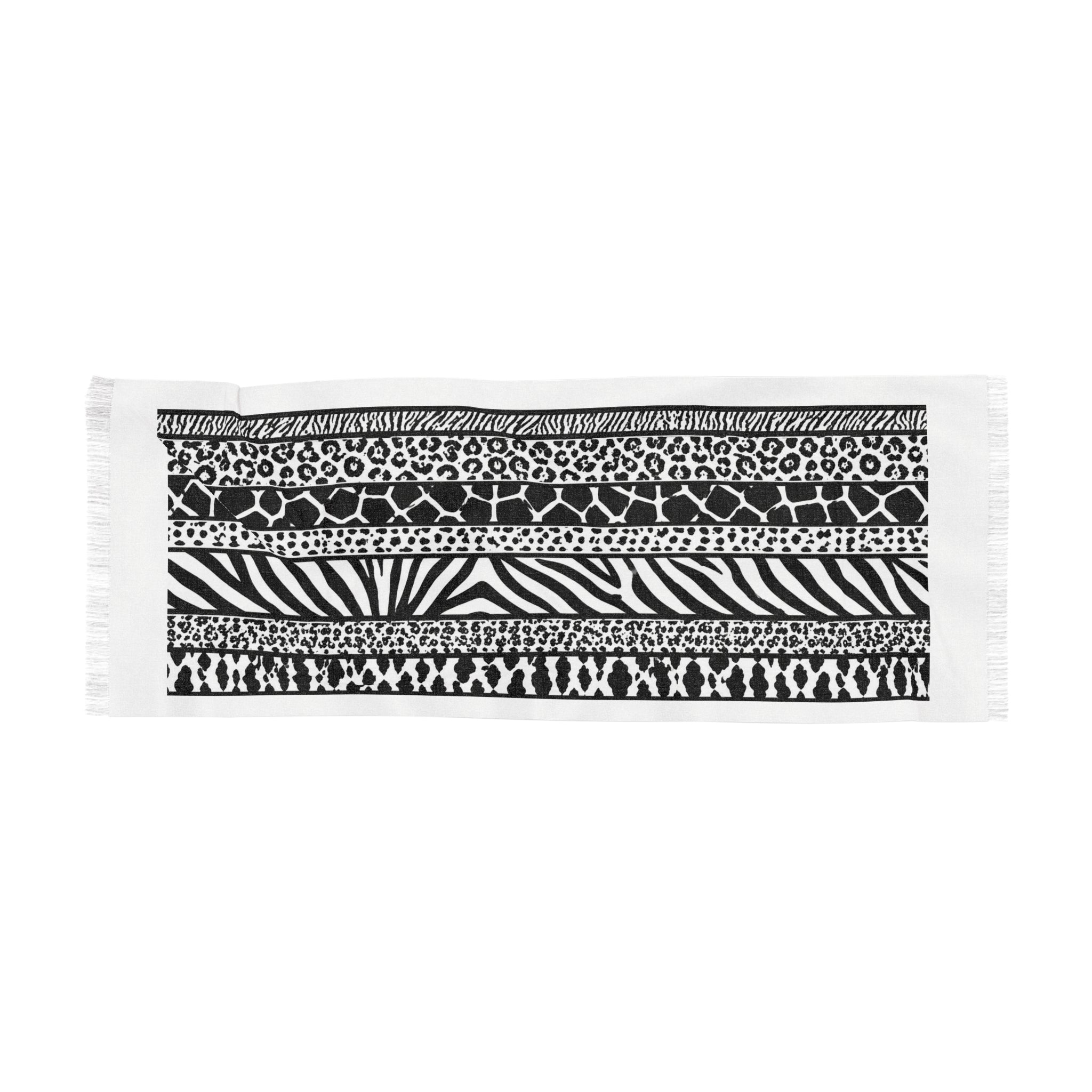 Light Scarf — Black & White Animal Print Lightweight Scarf